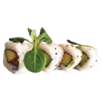 Rollo de salmón
con aguacate y
arriba sésamo