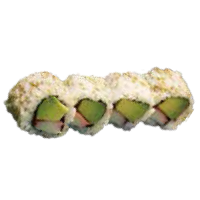 California relleno de
surimi y aguacate con
philadelphia encima con
semillas de sésamo