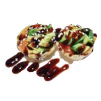 Taco salmón y aguacate con salsa anguila