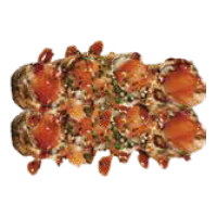 Maki de salmón frito arriba con tarta de salmón y pasta katai